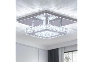 Cainjiazh Contemporary Mini Crystal Chandelier Mount Ceiling Light in Chrome Finish - Pendant Lighting for Living Room, Kitchen, Office, Bedroom, Dining Room, Island (White Square)
