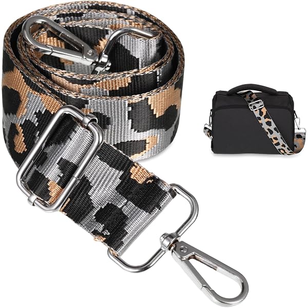 Leo Jacquard Bag Strap, Animal Print, Olive, Black, Adjustable
