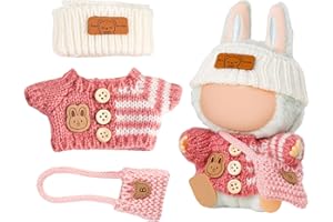Chritice 3PCS Doll Clothes for Doll,Compatible with Labubu,Vinyl Plush Toy Outfit Set Accessories for 17CM Dolls,1 Hat,Sweater & Bag,No Dolls