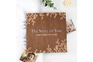 Creawoo Erinnerungsbuch für die ersten fünf Jahre des Babys aus Holz, Babytagebuch von der Schwangerschaft bis zum 5. Lebensjahr, Baby Andenken Fotobuch für neugeborene Mädchen und Jungen