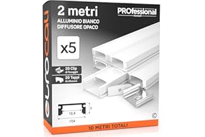 Eurocali 5x Profili da 2 metri (10mt) in Alluminio Bianco per Strisce LED Schermatura Opaca ingombro max striscia led 12.4mm - 17.4 x 7