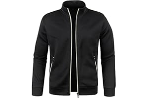 CAZOY Mens Lightweight Full Zipper Coat Jacket Open Front Stand Collar Cardigan Sweater Jumper with Pockets Men Long Sleeve Zip Up Sweatshirt Pullover Tops for Gym Fitness UK Size 8 22