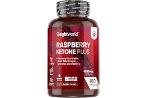WEIGHTWORLD Raspberry Ketone Plus 4280mg - 180 Vegan Capsules - with Apple Cider Vinegar, Vitamin C, Caffeine & Green Tea - 3 Months Supply - Keto & Low Carb Diet-Friendly Raspberry Ketones Supplement