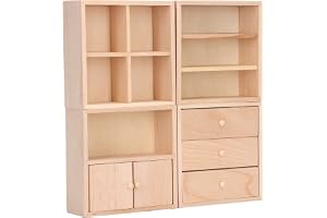 Yusat 1/12 dockskåp set, 4 delar, enkel, praktisk och realistisk design, miniatyrmöbler i trä för dockhus
