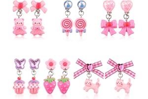 Mikovivi 6 Pairs Colorful Clip on Drop Earrings Set, Resin No Pierced Design Kids Child Dangle Earrings Cute Butterfly Ear Clips for Children Toddler Party Daily Wearing Princess Jewelry