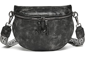 Eslcorri Bauchtasche Damen - Umhängetasche Crossbody Bag Damen Breiter Gurt Bauchtasche mit Reißverschluss Schwarz Handtasche Damen PU Leder Kleine Stylisch Crossbag für Frauen für Reisen Einkaufen