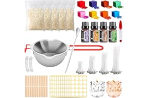 UCAMP Kerzen Selber Machen Set,Kerzenherstellung Kit,8 Kerzenfarbe,400ml Schmelztopf und 2 Dochthalter aus Metall,200 Kerzen Aufkleber,2 Tulpenformen Schimmel,Dochthalter,Sojawachs