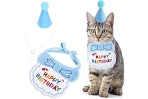 DIFISTIK Birthday Hat for Small Dog & Cat, Cute Cat Birthday Hat Scarf Set, Cat Bandana Happy Birthday Decorations Puppy Birthday Bib Kitten Party Supplies Pet Birthday Accessories