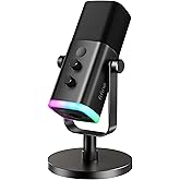 FIFINE USB/XLR Dinamik Mikrofon, Podcast Kayıt i&ccedil;in, RGB Işıklı PC Bilgisayar Oyun Akış Mikrofonu, Sessiz D&uuml;ğme, Kulaklık Jak