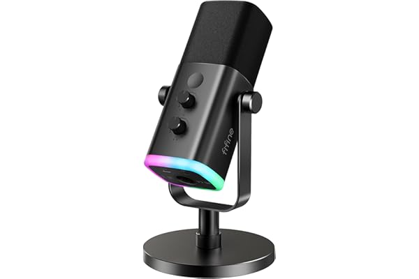 FIFINE XLR/USB Dynamic Microphone for Podcast Recording, PC Computer Gaming Streaming Mic with RGB Light, Mute Button, Headphones Jack, Desktop Stand, Vocal Mic for Singing YouTube-AmpliGame AM8