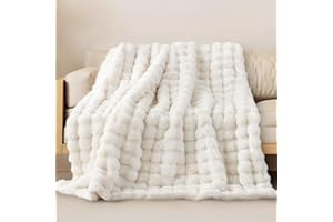 Miyacare Kuscheldecke 100x160 cm, Kaninchen Plüsch Decke, Super Soft Wohndecke Dick 650 G/M² Couchdecke Warme Überwurfdecke Sofadecke für Sofa Schlafzimmer Büro (Weiß, W100 x L160CM)