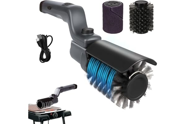 Cepillo eléctrico mejorado para parrilla, cepillo de limpieza inalámbrico recargable con ángulo ajustable, cabezal de cepillo de acero inoxidable, potencia de 3 velocidades, tiempo de funcionamiento