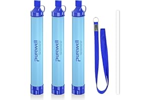 PUREWELL Outdoor Water Filter Personal Water Filtration Straw Emergency Survival Gear Water Purifier for Camping Hiking Climbing Backpacking