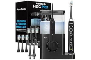 AQUASONIC Home Dental Center PRO – Complete Home Oral Care – Brush & Floss – Ultrasonic Electric Toothbrush & Water Flosser – Whiter Teeth & Healthier Gums – Black Series Pro + Oral Irrigator