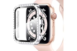 Miimall Etui kompatybilne z Apple Watch serii 3/2/1, 42 mm, ze szkłem, brokatem, twarde etui ochronne z poliwęglanu (PC), odporne na zarysowania, folia ochronna, etui ochronne do iWatch serii 3/2/1, srebrne