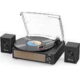 Trynnay Turntable with Bookshelf Passive Speakers, Bluetooth Vinyl Record Turntable, 3 Speed, Wireless Auxiliary Input, Headp