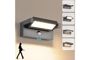 KUKAK Applique Murale Extérieur/intérieur avec Détecteur de Mouvement，22W Moderne Éclairage Lampe avec LED Panneau Rotatif Imperméable IP65 3000K blanc chaud,Luminaire Murale pour Entrée Jardin,Gris Foncé