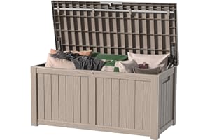 MAIUSCOLI 120 Gallon Waterproof Outdoor Storage Box,Resin Deck Box,Lockable Outside Storage Box Container for Patio Furniure,Garden,Pool Tools (120 Gallon,Light Brown)