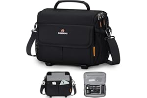 RAINSMORE Camera Sling Bag Water-Repellent Shockproof DSLR/SLR Small Camera Bag with Adjustable Strap Crossbody Camera Case for Women and Men, Black