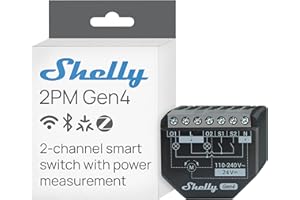 Shelly 2PM Gen4, Interruttore Relè Intelligente Wi-Fi, 2 Canali, 16A, Monitora il Consumo di Energia, Tapparelle, Domotica, Nessun Hub Richiesto, Certificato Matter, Alexa, Google, HomeKit, Zigbee