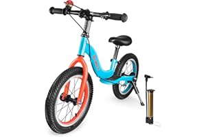 I BUY IT 14/16 Zoll Laufrad ab 3 4 5 6 7 Jahre Jungen Mädchen, Verstellbares Kinder Laufräder mit Bremse & Ständer, Kinderlaufrad ohne Pedale mit Luftreifen & Fußstütze