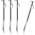 Piquets De Tente Com-four® - Lot De 4 En Acier | 38cm, Profil En V, Anneau - Pour Ancrage Solide