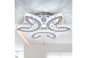 Finktonglan Modern Crystal LED Chandeliers Ceiling Light Flush Mount Ceiling Lights Fixture LED Ceiling Lamp for Living Room Bedroom Dining Room (Cool White)