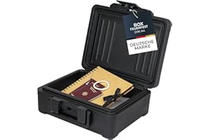 HMF Feuerfeste Dokumentenbox DIN A4, wasserdichte Geldkassette abschließbar | 36,5 x 32 x 15,5 cm | Schwarz