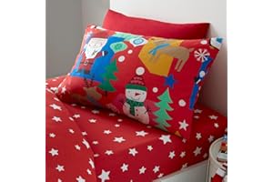 Happy Linen Company Girls Boys Kids Jolly Christmas Xmas Santa Red Toddler Cot Bed Reversible Extra Pair Of Toddler Pillow Cases