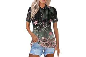 ywkiyrs Polo à manches courtes pour femme - Séchage rapide - Pour le tennis, le golf - Respirant - Imprimé floral - 3 boutons