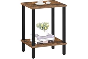 TUTOTAK Side Table, Bedside Table, Night stand, 2-Tier Storage Shelf, End Table for Small Space, Living Room, Bed Room, Brown TB01BB034EU