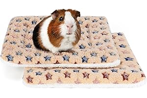 RANYPET 2 Pcs Guinea Pig Bed Mat - Rabbit Bed House Warm Fleece Sleep Pad for Squirrel Hedgehog Bunny Chinchilla and Other Small Animals,Washable, Five Pointed Star Pattern,12.6x9.8 inch