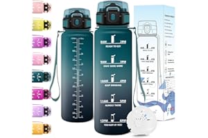 Motswedi Gourde Sport, 1000ml Anti Fuite, Gourde 1l, Réutilisable, Bouteille d'eau, sans BPA, Bouteille Reutilisable, pour Adulte, Randonnée, l'école, Fitness, Yoga, Vert Foncé & Gris