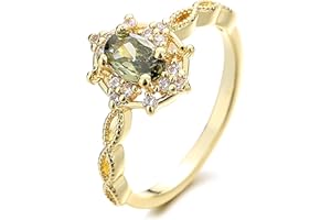 Bellitia Jewelry Bague Vintage en Argent Sterling 925 Plaqué Or avec Pierre de Naissance pour Elle, Anneau Péridot Vert CZ Ring Bague de Fiançailles pour Femme