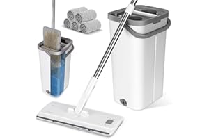 ‎MYIOSUS Myiosus Wischmopp Set mit Eimer, Putzeimer mit Wischmop, Bodenwischer mit Auswringfunktion, 5 Mikrofaser Wischpads Enthalten, Wischer Set für Hartholz Fliesen Marmor Laminat