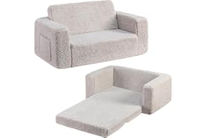 ‎BEJOY BEJOY Kindersofa, extra breite 2-in-1-Kleinkind-Sherpa-Couch zum Ausklappen, umwandelbar in EIN Kinderbett oder eine Liege für Mädchen und Jungen, hellgrau