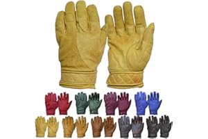 GOLDTOP Mens Short Bobber CE Aproved Leather Motorcycle Gloves | Cruiser Style Harley Chopper Short Cuff Perforated Fleece Lined Gloves