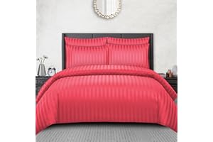Pamposh Set copripiumino king size a righe satinate, qualità alberghiera, biancheria da letto ipoallergenica ultra morbida in microfibra