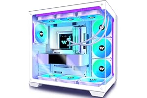 ANSAITE ATX PC Case, 6 PWM ARGB Fans Pre-Installed,270°Panoramic View Tempered Glass Mid-Tower Gaming Pc Case 360MM RAD Support,White,W6