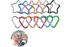 CAISYE 12 mosquetones pequeños llaveros, corazón mosquetón estrella, mosquetón de aluminio, multicolor, ligero y resistente, para camping, senderismo y uso diario