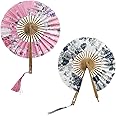 3 PCS Handheld Folding Fans Bamboo Silk Fabric Cloth Folding Fans