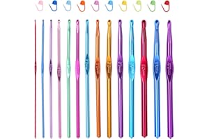 Häkelnadeln Set, 14 Größen Stricken Nadel, Aluminium Crochet Nadel Crochet Hook mit 10 Bunten Strick Markierer für Stricken Handwerk DIY