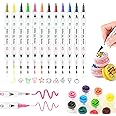 Food Coloring Pen,12pcs Edible Food Marker Color Pens with Fine&Thick Tip,Food Grade Decorator Pen, Edible Gourmet Writer for Cookies,Fondant,Desserts,Easter Eggs Cake Pens Deco Edible
