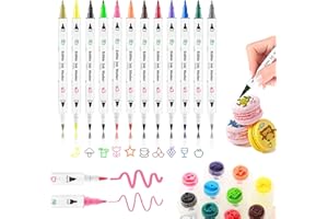 Treedoa Lebensmittelfarbe Stifte Backen, Fondant Farbstifte,12pcs Marker mit Feiner,Lebensmittel ,Schreiber für Kekse,Kuchen,