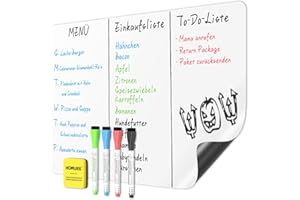 HOMiDEK Magnetisches Whiteboard Kühlschrank Magnettafel: White Board Für Menü Wochenplaner, Einkaufsliste, to do liste - Memotafel Für Büro Schule Zuhause mit 3 Markers und Radierer, 38x58.5cm