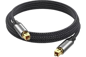 Vention Câble Optique Audio, 3m Cable Optique Toslink (Nylon Tressé, 24K Plaqué Or) Câble Audio Optique pour Home Cinema, TV, Barre de Son, PS4, Xbox, Samsung, Bose, Sony