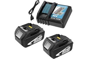 GOODEXO 2X Rechange 18V 5,0 Ah pour Maki-ta Batterie 18V BL1850B Compatible avec Le Chargeur 3A DC18RCT BL1860 BL1840 BL1835 BL1850B BL1845 BL1860 BL1850 194205-3 LXT-400 avec Outil LED(Noir et Bleu)