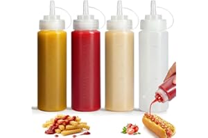 OAMCEG 4 Stück Squeeze Flaschen, 240ml 8oz Kunststoff Gewürz Squeeze Würzpressflaschen Squirt Flaschen mit Diskreten Messungen, für Ketchup, BBQ, Saucen, Sirup, Gewürze, Dressings, Farbe