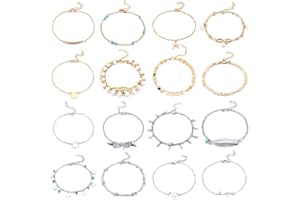YAOMIAO 16 Piezas de Tobillera de Playa Ajustable Tobillera Boho Joyería de Pies de Cadena de Tobillo para Mujeres Niñas (Chapado de Plata y Oro)