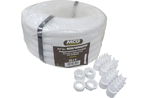 MCG INDUSTRIAL 10 Metre 20mm or 25mm Flexible Conduit Tube Contractor Pack with 10 Glands and Locknut - White (20mm)
